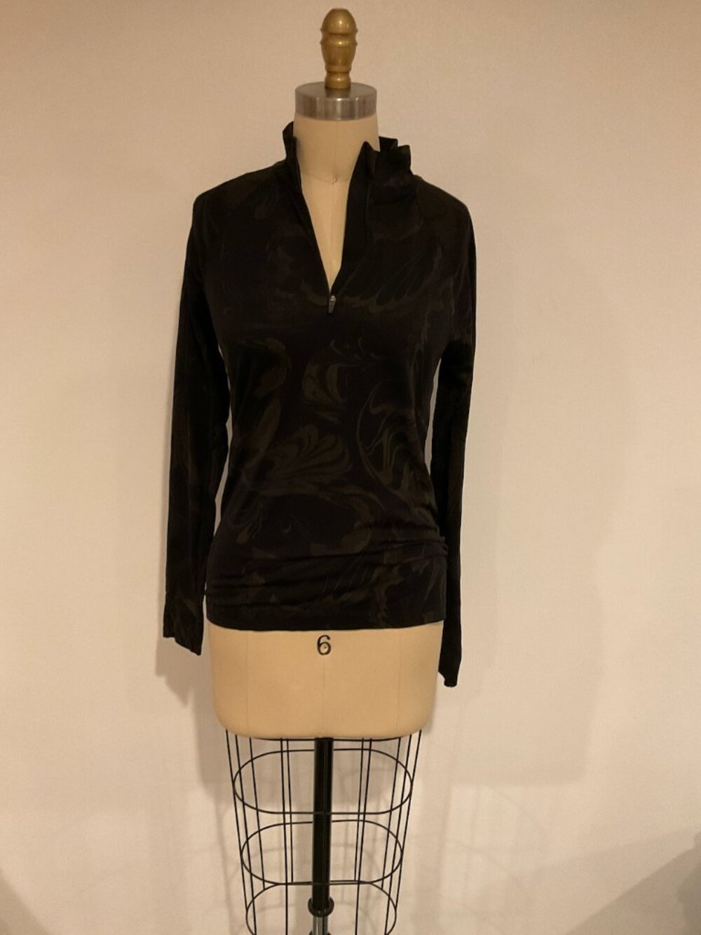 Black Tonal Paisley 1/4 Zip Long Sleeve Athletic Top